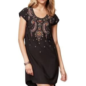 Anthropologie Yumi Black Scoop Neck Embellished Mini Dress S